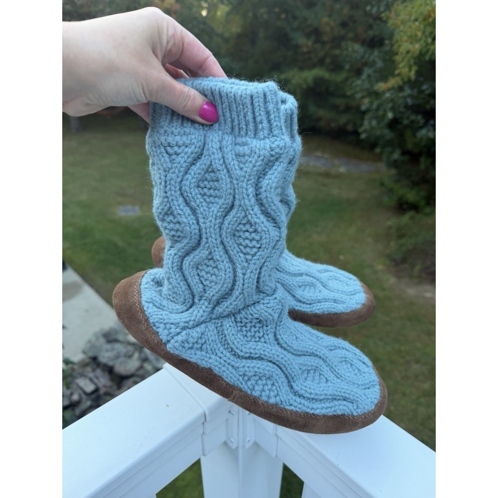 LL Bean Slipper Socks Medium 9-10 Cable Knit slippers EUC